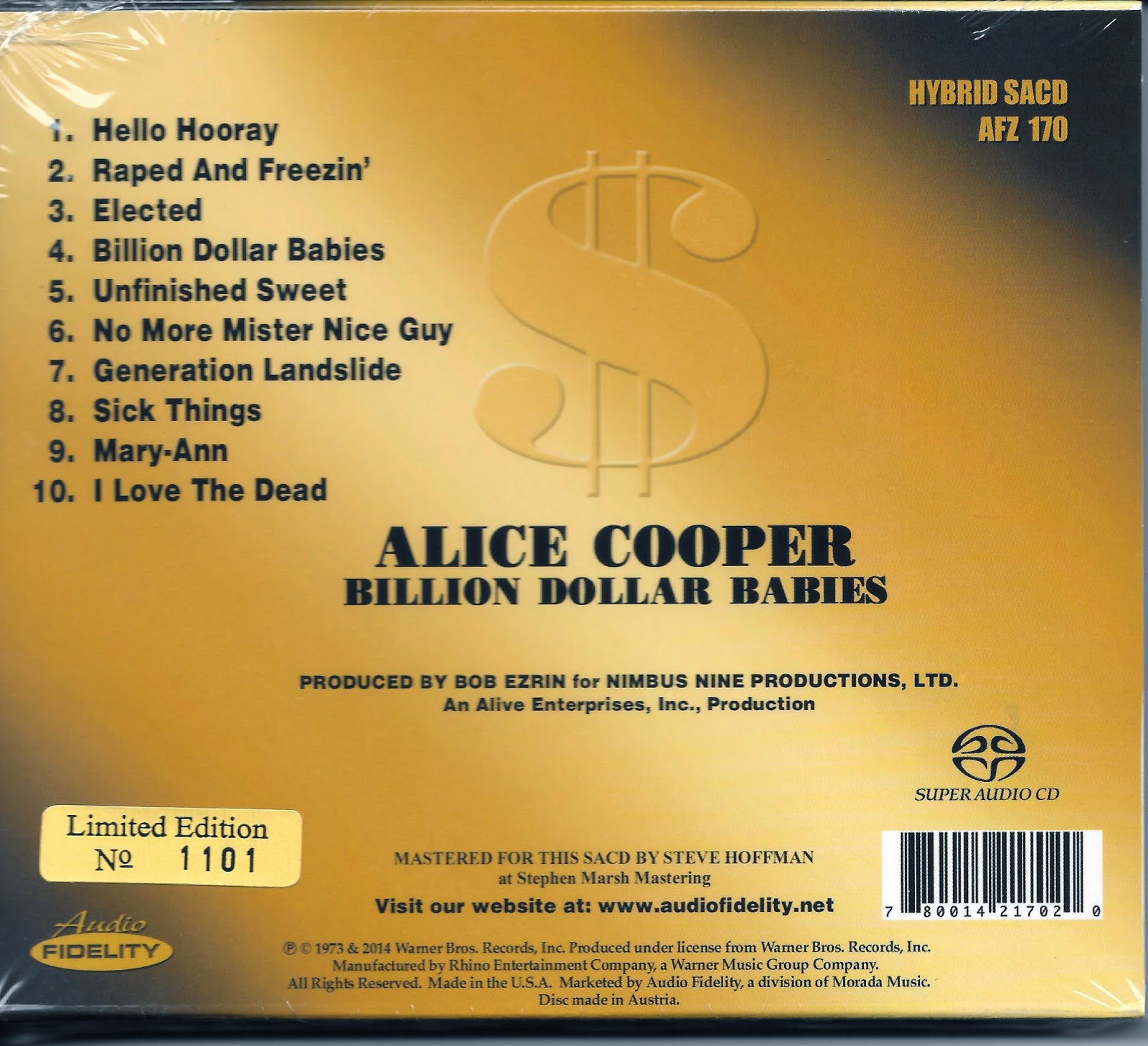 Alice Cooper - BDB - Audio Fidelity - back